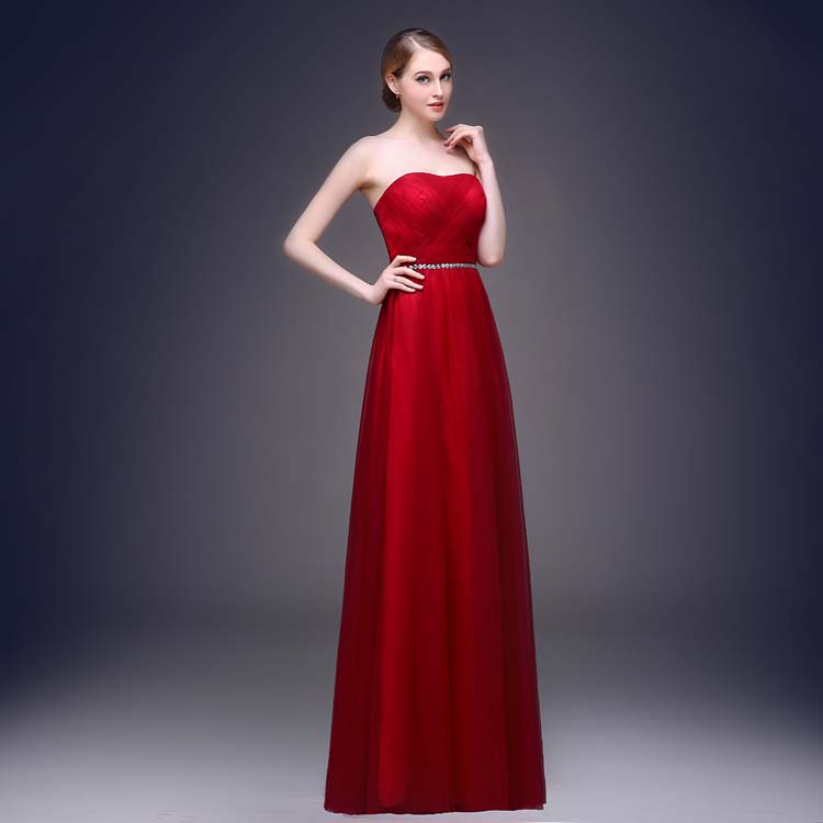 Red Strapless Tulle Prom Dress